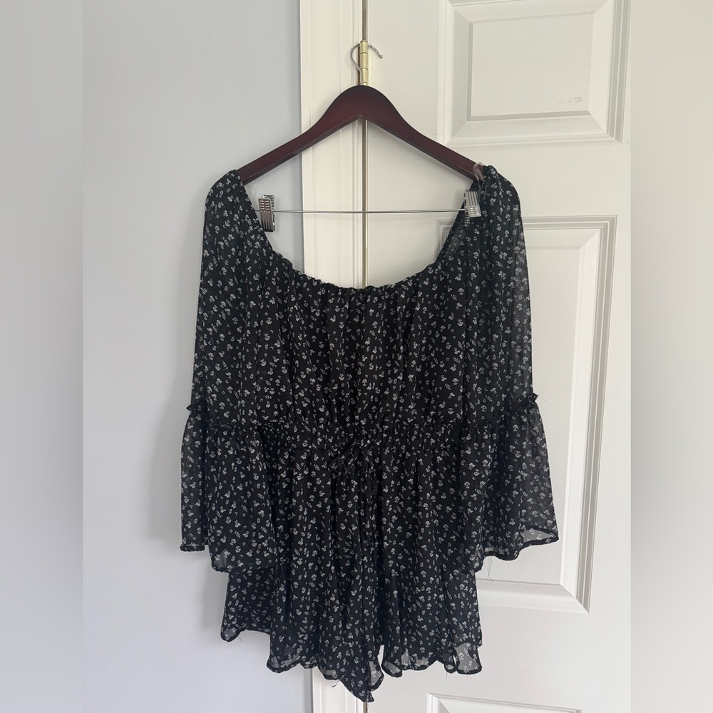 Floral Black and White Romper